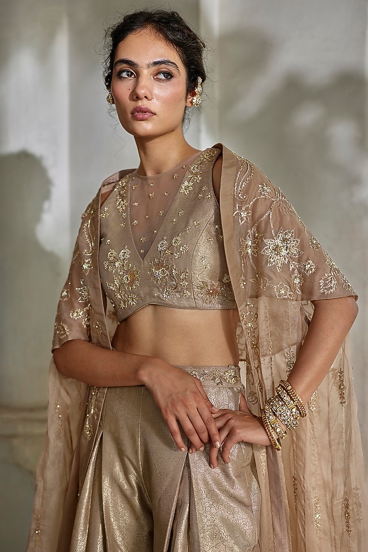 Chanterelle Pure Organza Hand Embroidered Cape Set by Paulmi & Harsh at Pernia's Pop Up Shop
