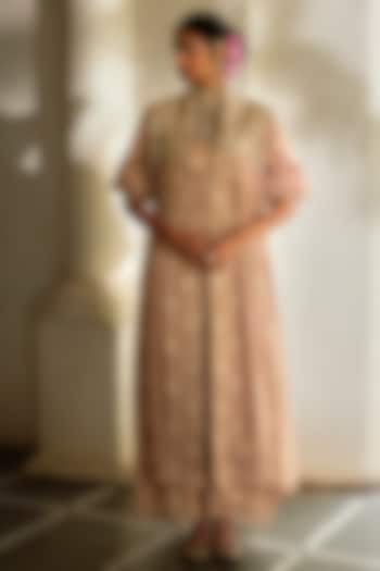 Vintage Brown Tissue Embroidered Jacket Cocktail Dress by Paulmi & Harsh at Pernia's Pop Up Shop