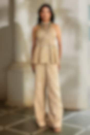 Cream Jacquard Hand Embroidered Co-Ord Set by Paulmi & Harsh at Pernia's Pop Up Shop