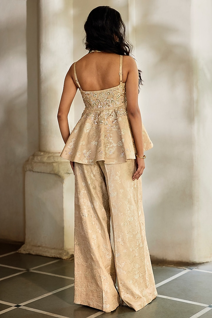 Cream Jacquard Hand Embroidered Co-Ord Set by Paulmi & Harsh at Pernia's Pop Up Shop