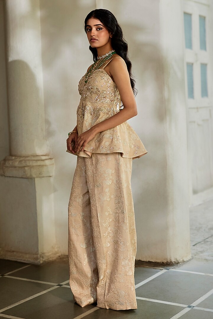 Cream Jacquard Hand Embroidered Co-Ord Set by Paulmi & Harsh at Pernia's Pop Up Shop