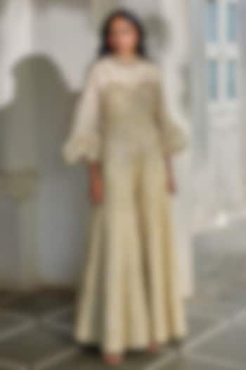 Pista Green Jacquard Zardosi Embroidered Jumpsuit With Shirt by Paulmi & Harsh at Pernia's Pop Up Shop