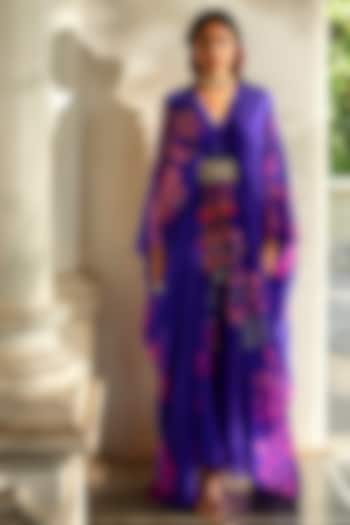 Purple Silk Organza Printed Kaftan by Paulmi & Harsh at Pernia's Pop Up Shop
