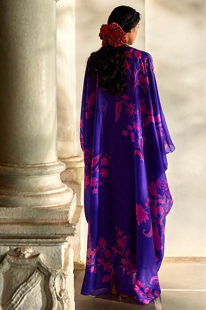 Purple Silk Organza Printed Kaftan by Paulmi & Harsh at Pernia's Pop Up Shop