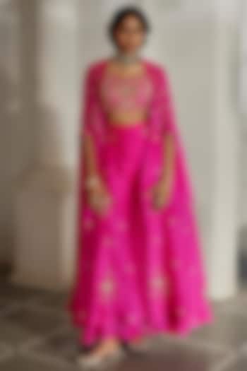 Bright Pink Pure Organza Palazzo Pant Set by Paulmi & Harsh at Pernia's Pop Up Shop