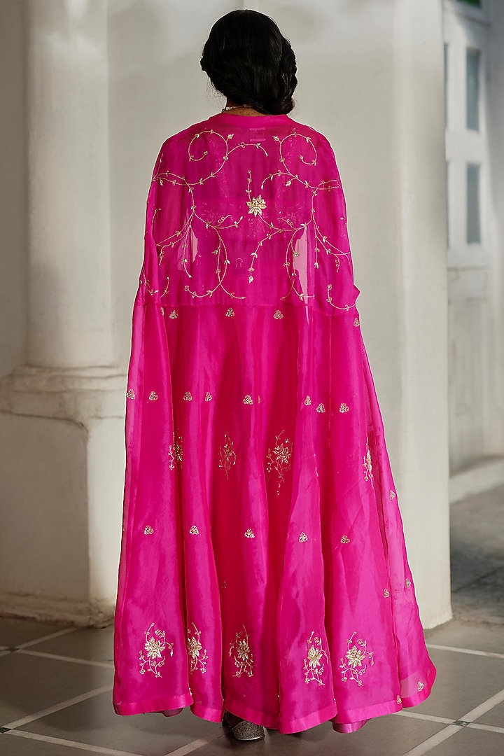 Bright Pink Pure Organza Palazzo Pant Set by Paulmi & Harsh at Pernia's Pop Up Shop