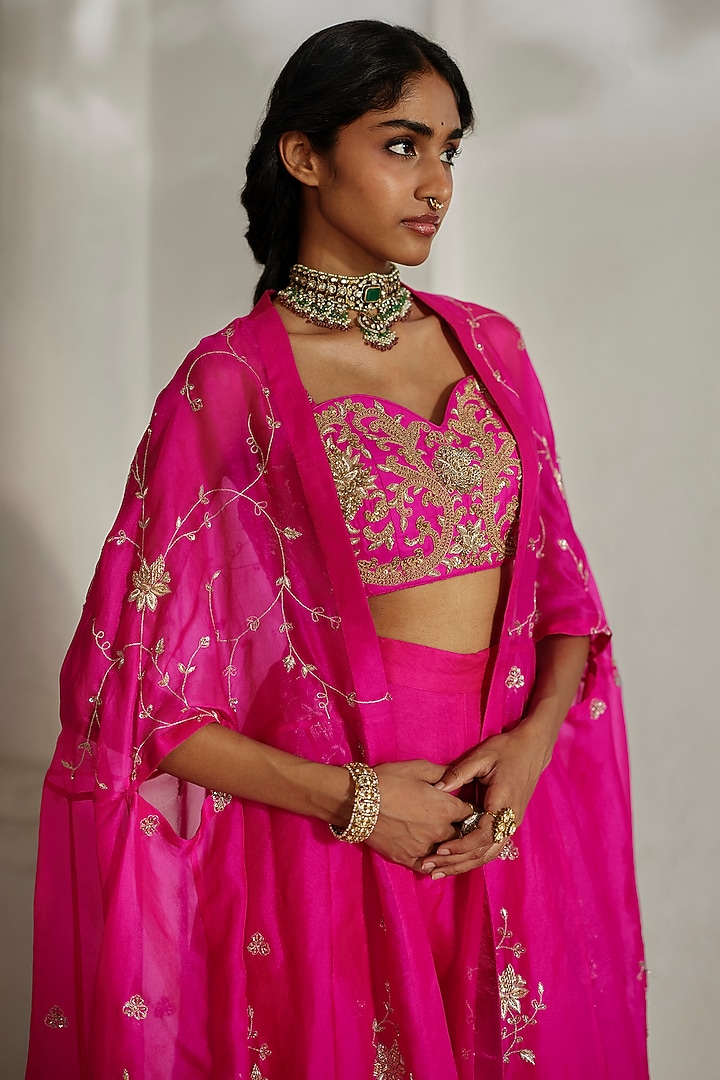 Bright Pink Pure Organza Palazzo Pant Set by Paulmi & Harsh at Pernia's Pop Up Shop