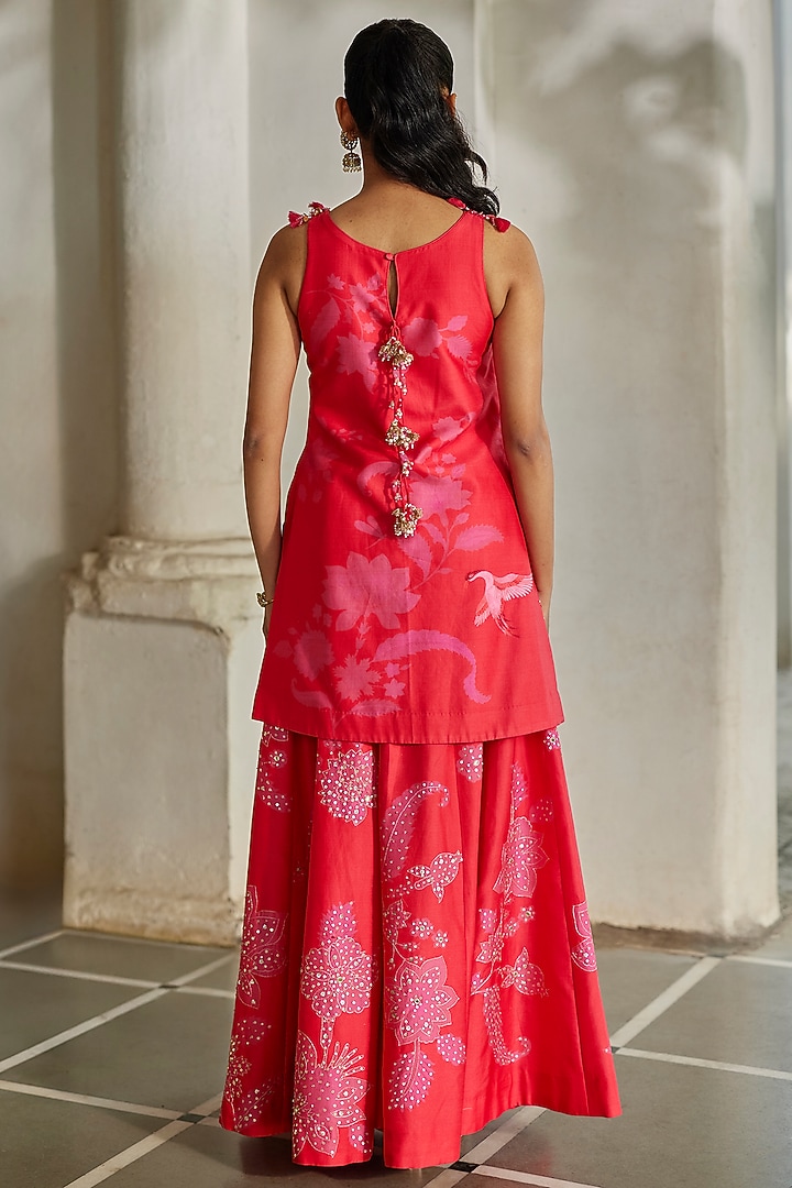 Red & Pink Chiniya Floral Printed Palazzo Pant Set by Paulmi & Harsh at Pernia's Pop Up Shop