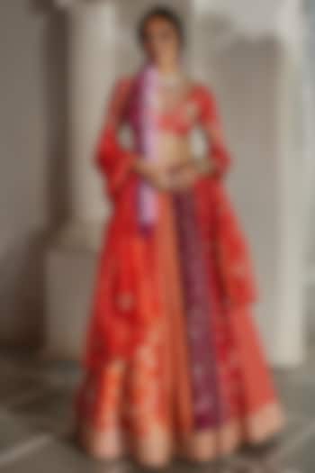 Multi-Colored Chiniya Floral Printed & Hand Embellished Bridal Lehenga Set by Paulmi & Harsh at Pernia's Pop Up Shop