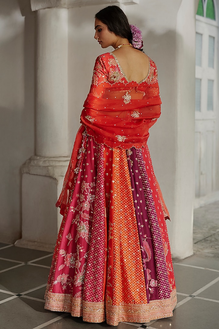 Multi-Colored Chiniya Floral Printed & Hand Embellished Bridal Lehenga Set by Paulmi & Harsh at Pernia's Pop Up Shop