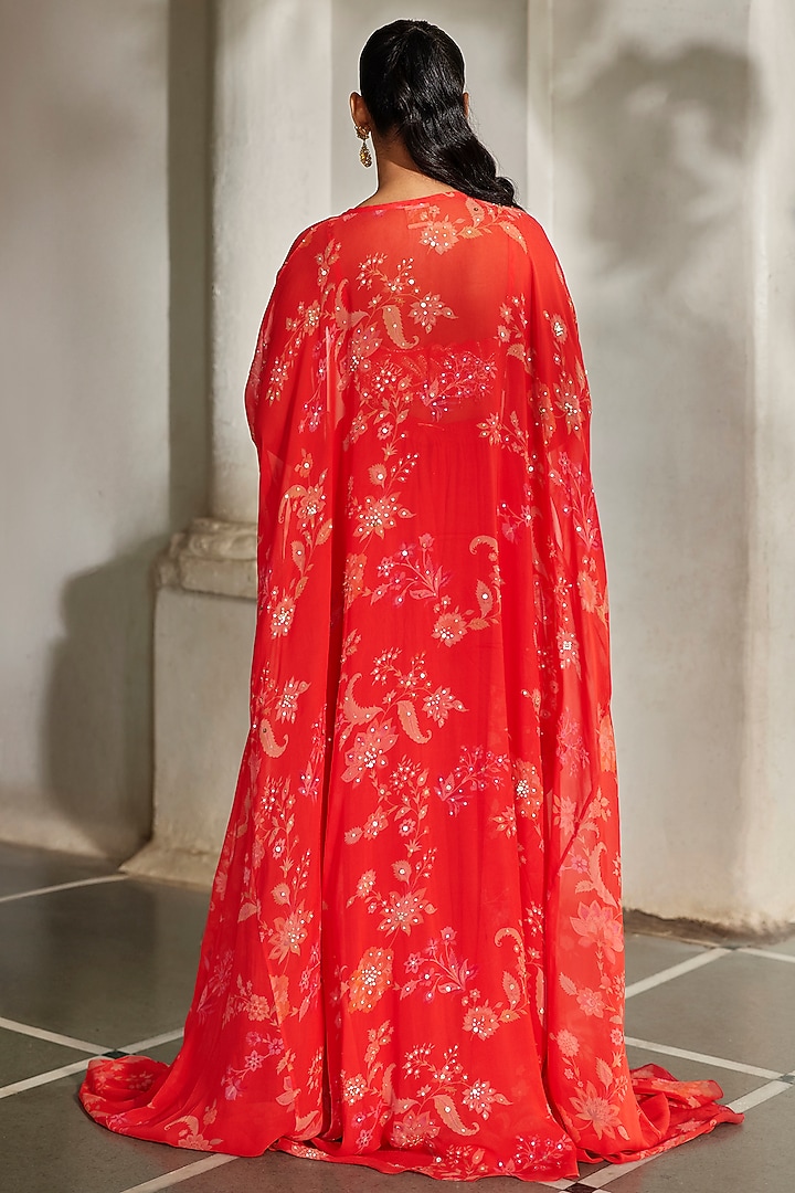 Sunset Red Georgette Palazzo Pant Set by Paulmi & Harsh at Pernia's Pop Up Shop