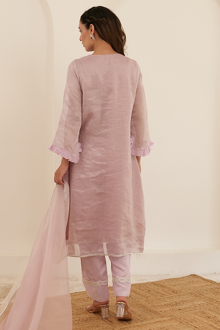 Lilac Tissue Chanderi Embroidered Kurta Set by Pairaahan at Pernia's Pop Up Shop