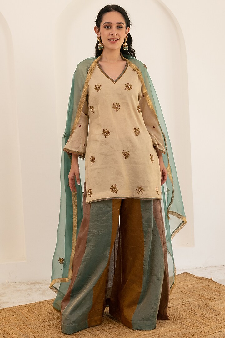 Multi-Colored Tissue Party Wear Sharara Set by Pairaahan at Pernia's Pop Up Shop