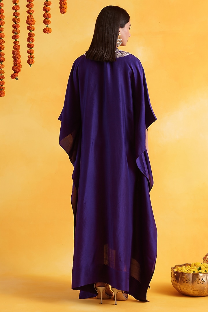 Purple Premium Silk Embroidered Kaftan by Pairaahan at Pernia's Pop Up Shop