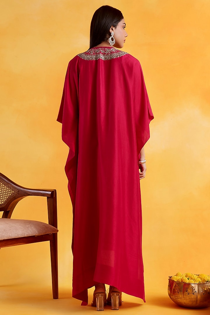 Fuchsia Pink Premium Silk Embroidered Kaftan by Pairaahan at Pernia's Pop Up Shop