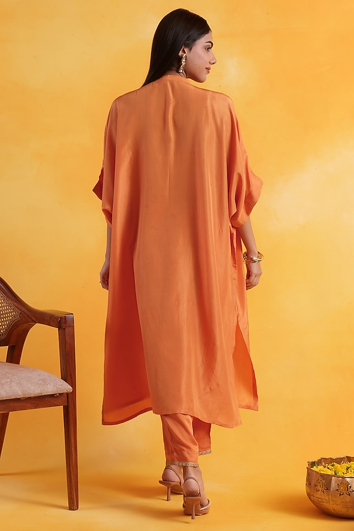 Orange Premium Silk Embroidered Kaftan Set by Pairaahan at Pernia's Pop Up Shop