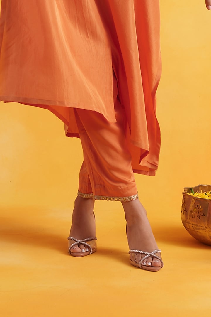 Orange Premium Silk Embroidered Kaftan Set by Pairaahan at Pernia's Pop Up Shop