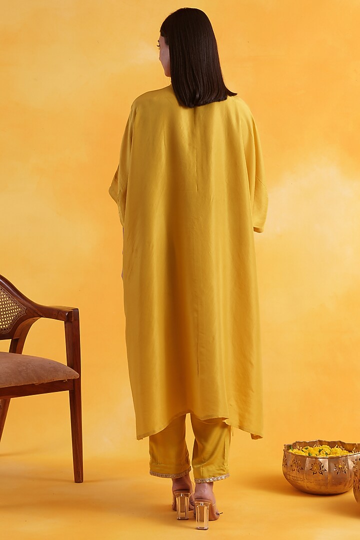 Yellow Premium Silk Embroidered Kaftan Set by Pairaahan at Pernia's Pop Up Shop