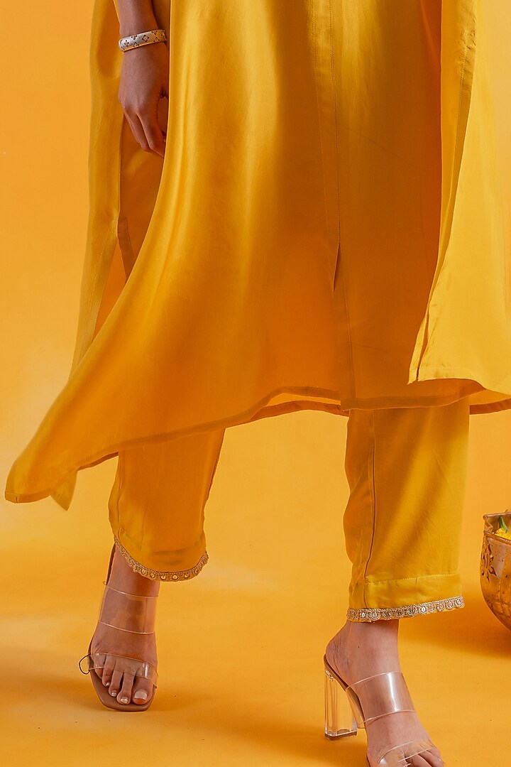 Yellow Premium Silk Embroidered Kaftan Set by Pairaahan at Pernia's Pop Up Shop