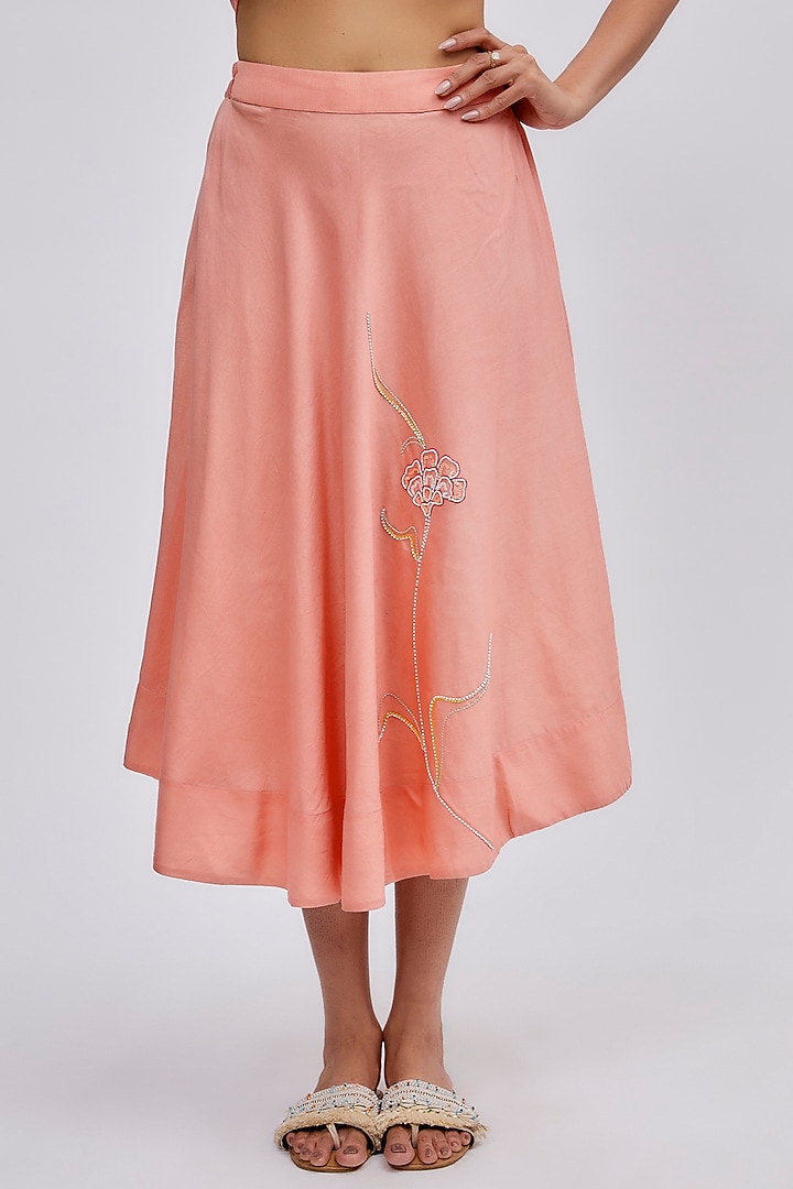 Peach Pure Chanderi Embroidered Skirt Set by Sandhya Shah at Pernia's Pop Up Shop