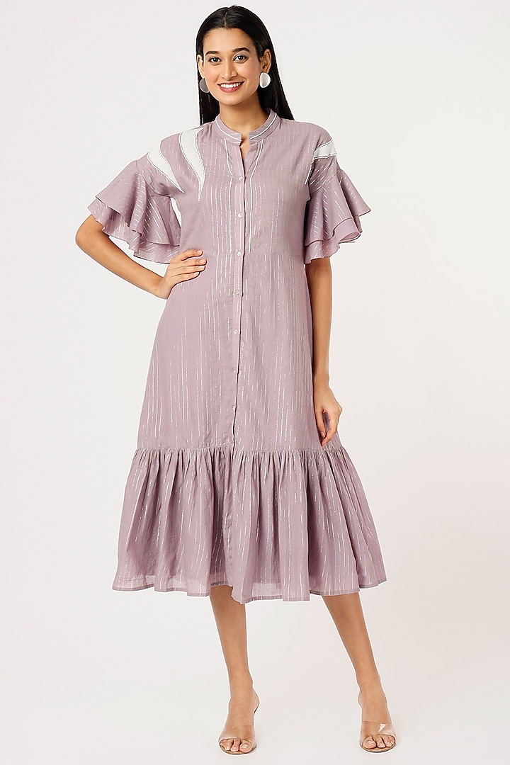 Lilac Embroidered A-Line Dress by Palanquine