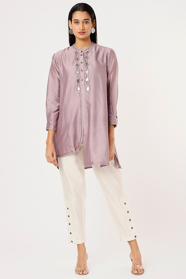 Off-White Button-Down Pant Set by Sandhya Shah