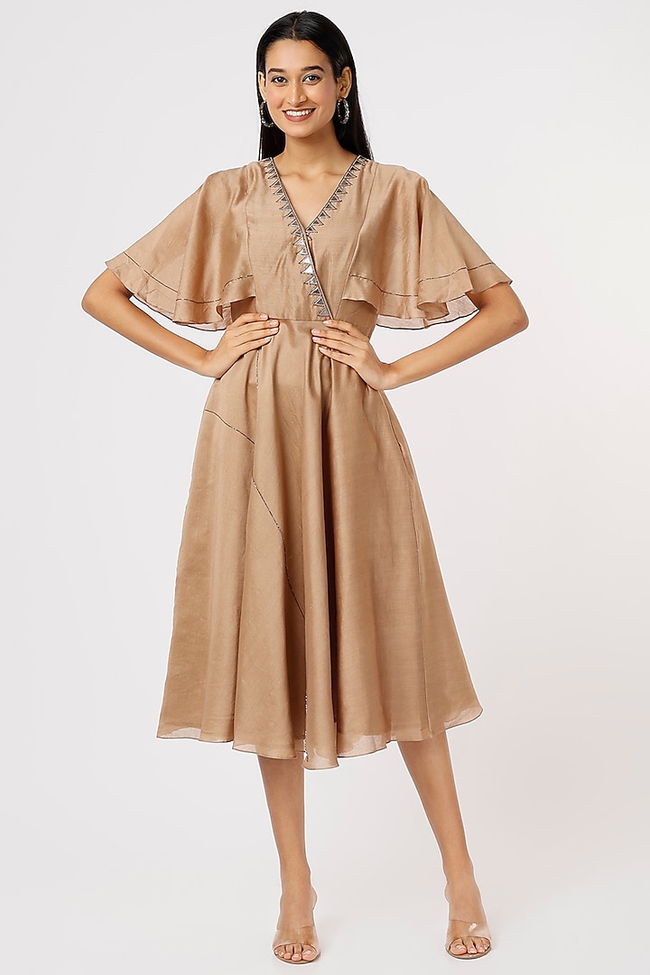 Brown Embellished A-Line Dress by Sandhya Shah