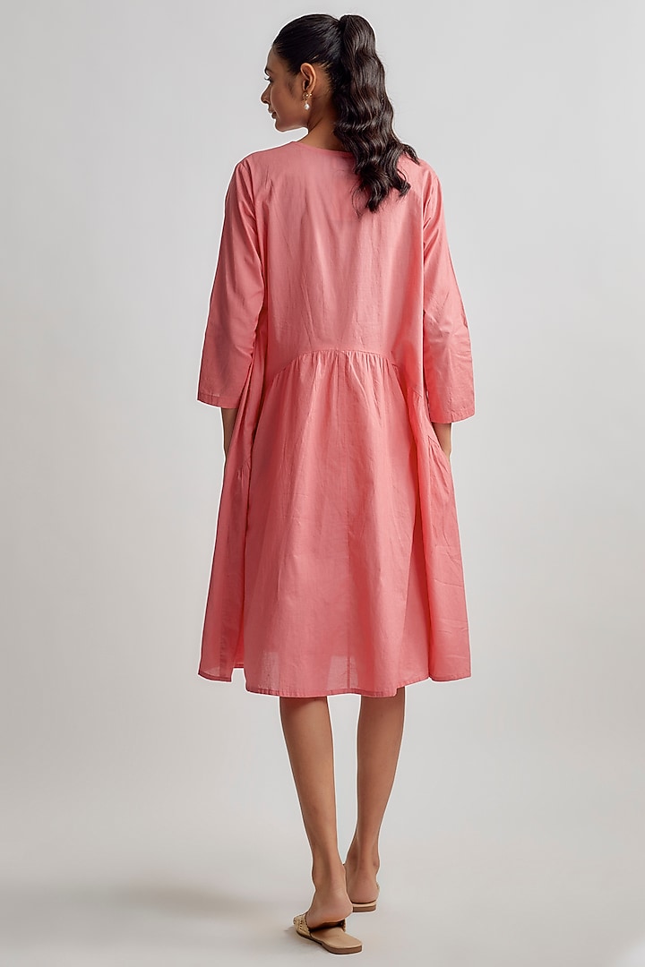 Peach Premium Cotton Hand Embroidered Summer Dress by Sandhya Shah at Pernia's Pop Up Shop