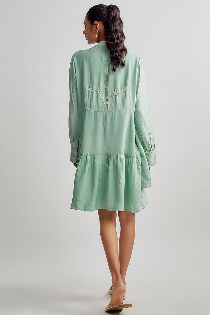 Green Cotton Silk Hand Embroidered Summer Dress by Sandhya Shah at Pernia's Pop Up Shop