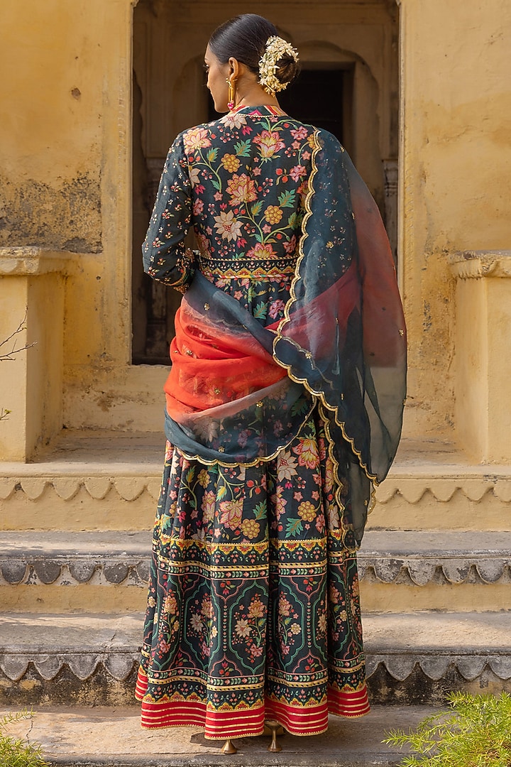 Deep Green Dupion Silk Embroidered Wedding Anarkali Set by Sandhya Shah at Pernia's Pop Up Shop