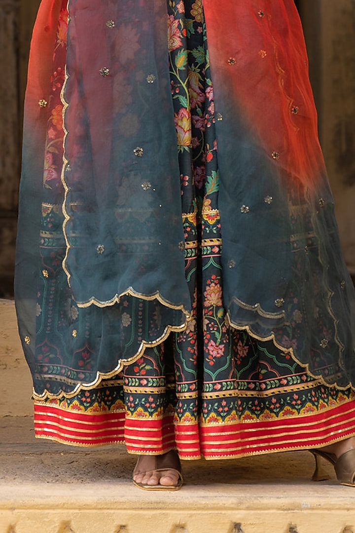 Deep Green Dupion Silk Embroidered Wedding Anarkali Set by Sandhya Shah at Pernia's Pop Up Shop