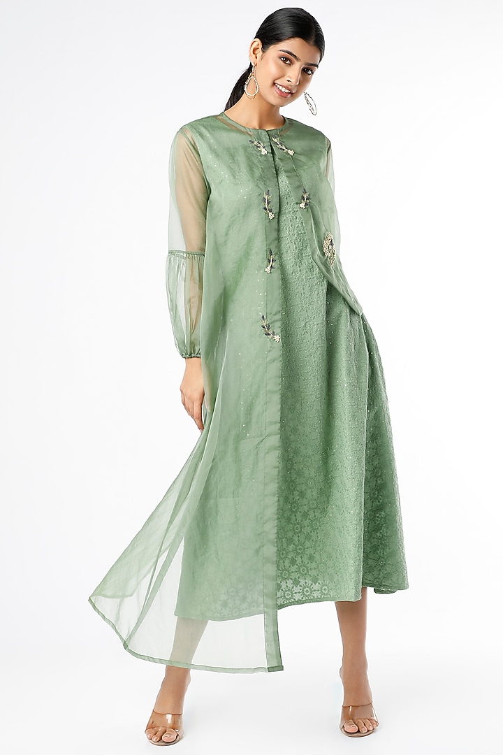 Pista Green Embellished Summer Dress With Jacket by Sandhya Shah at Pernia's Pop Up Shop