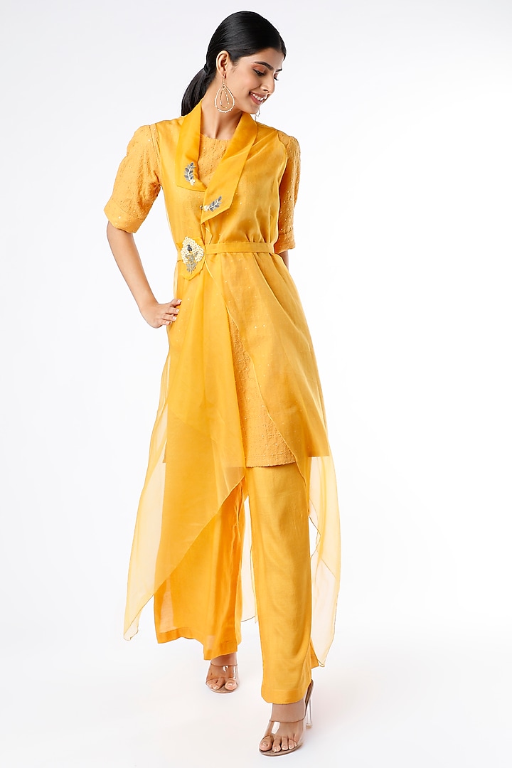 Mustard Collared Jacket Set by Sandhya Shah at Pernia's Pop Up Shop