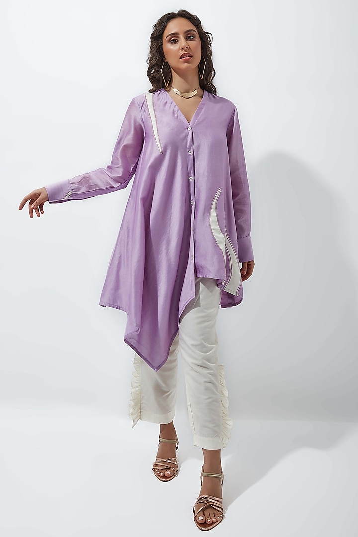 Lilac Pure Chanderi Pant Set by Sandhya Shah at Pernia's Pop Up Shop