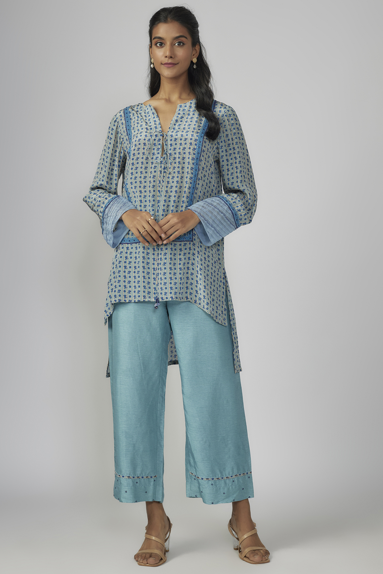 Blue Nokia & Crepe Printed Co-Ord Set by Sandhya Shah at Pernia's Pop Up Shop