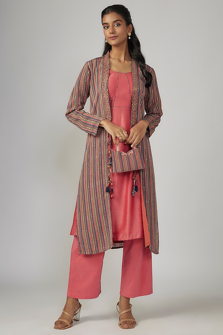 Multi-Colored Crepe Embroidered Jacket Set by Sandhya Shah at Pernia's Pop Up Shop