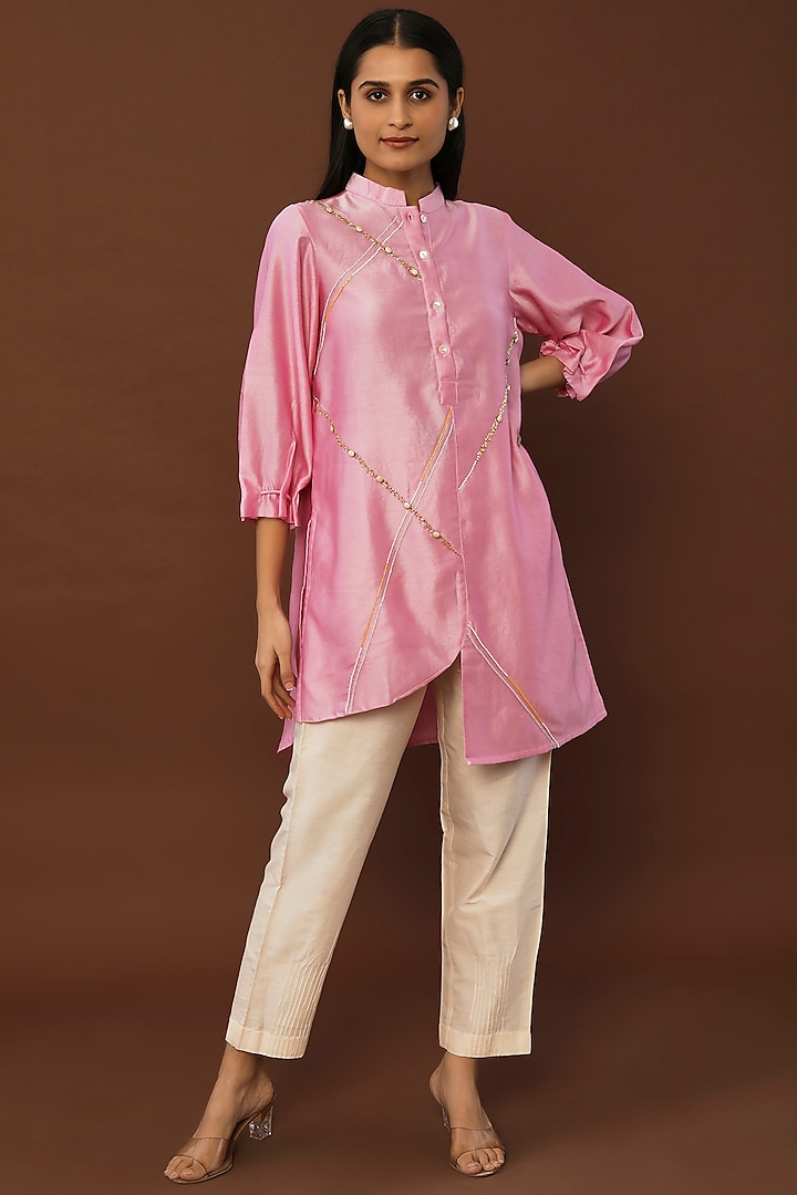 Blush Pink Hand Embroidered Pant Set by Sandhya Shah