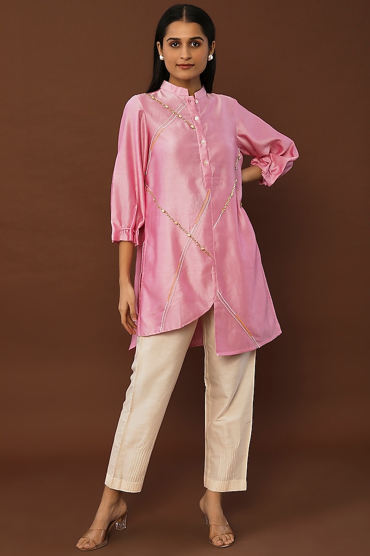 Blush Pink Hand Embroidered Pant Set by Sandhya Shah at Pernia's Pop Up Shop