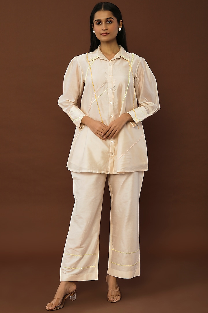 Off-White Hand Embroidered Pant Set by Sandhya Shah at Pernia's Pop Up Shop