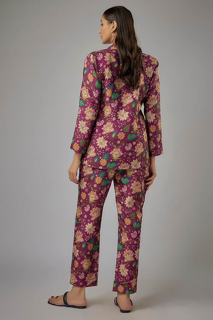 Wine Nokia Fabric Floral Printed Blazer Set by Sandhya Shah at Pernia's Pop Up Shop