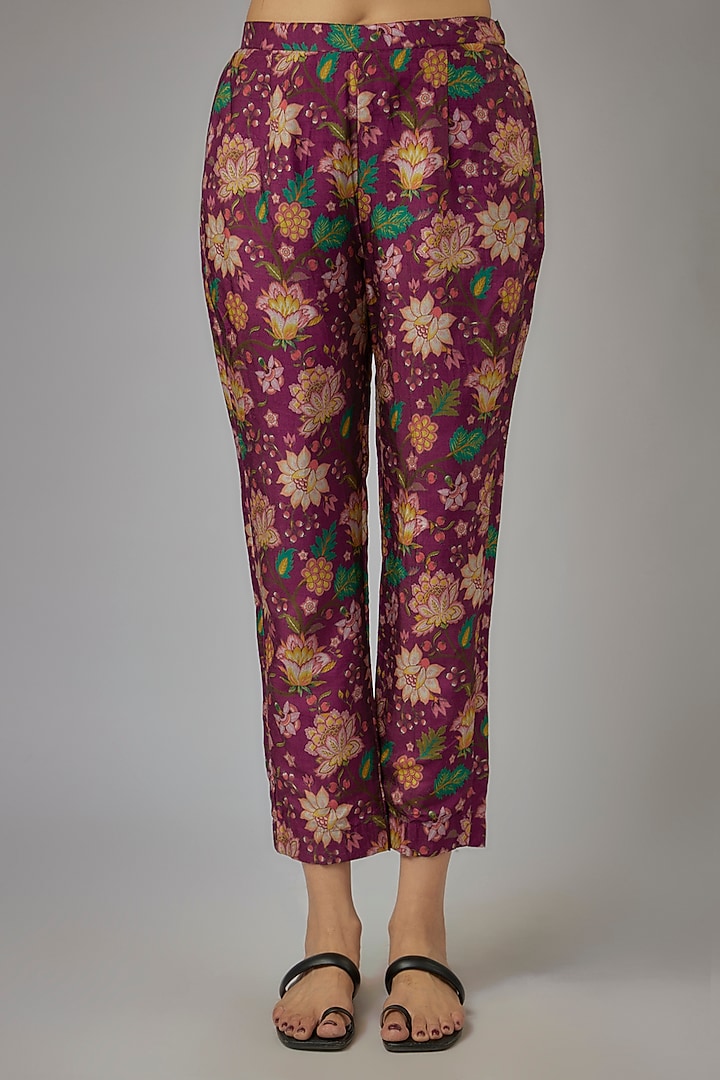 Wine Nokia Fabric Floral Printed Blazer Set by Sandhya Shah at Pernia's Pop Up Shop