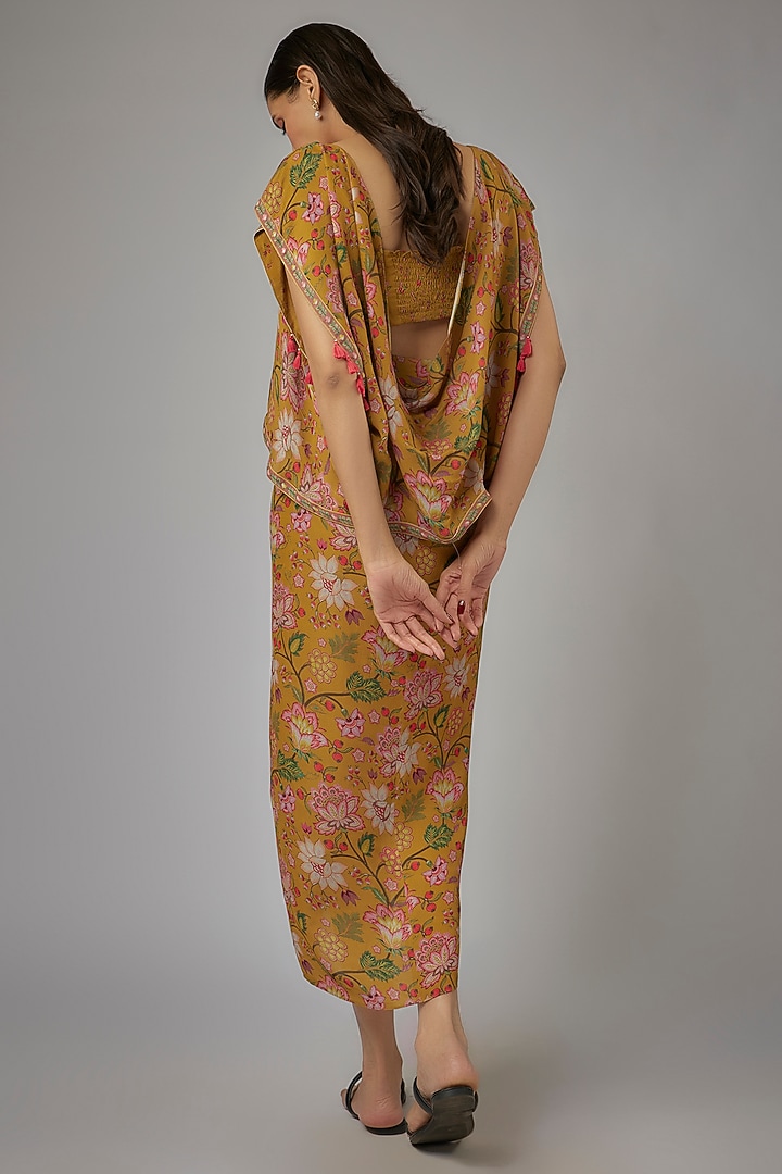 Mustard Double Georgette Floral Printed Skirt Set by Sandhya Shah at Pernia's Pop Up Shop