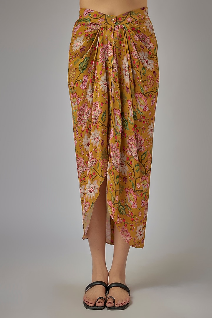 Mustard Double Georgette Floral Printed Skirt Set by Sandhya Shah at Pernia's Pop Up Shop