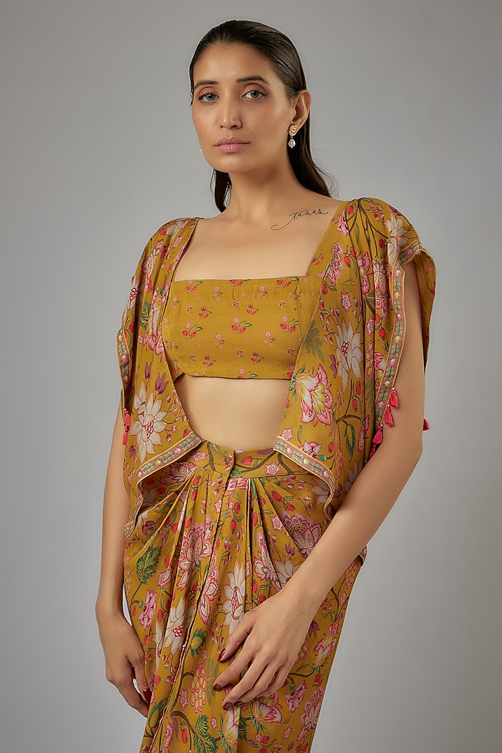 Mustard Double Georgette Floral Printed Skirt Set by Sandhya Shah at Pernia's Pop Up Shop