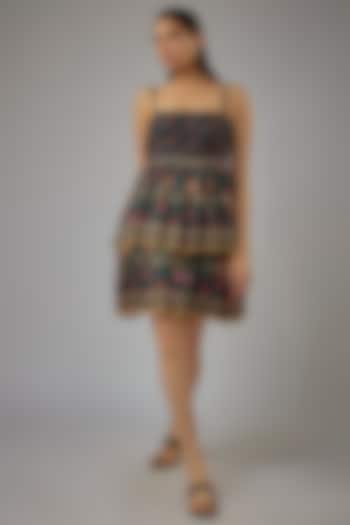 Dark Green Nokia Fabric Printed Mini Dress by Sandhya Shah