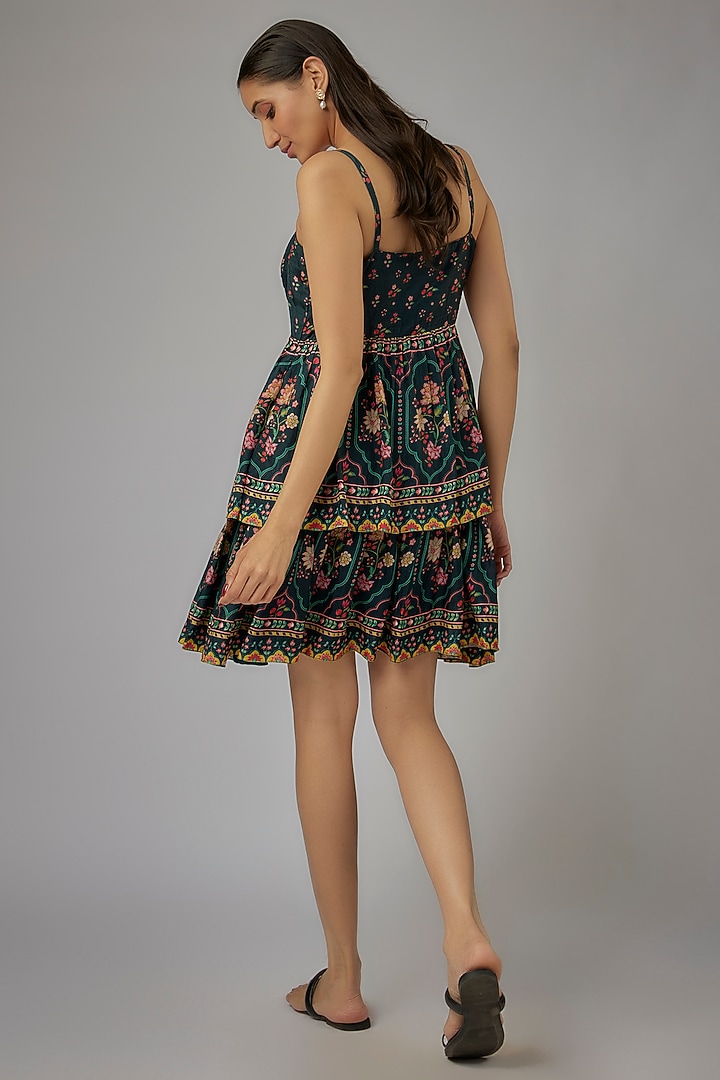 Dark Green Nokia Fabric Printed Mini Summer Dress by Sandhya Shah at Pernia's Pop Up Shop