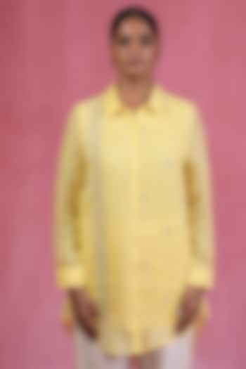 Yellow Linen Zari Embroidered Shirt by Sandhya Shah at Pernia's Pop Up Shop