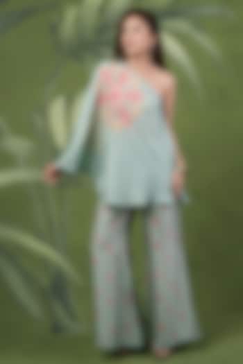 Multi-Colored Dupion Silk Printed & Embroidered Kaftan Set by Sandhya Shah at Pernia's Pop Up Shop