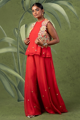 Multi-Colored Beaded Hand Embroidered Jacket Set by Sandhya Shah