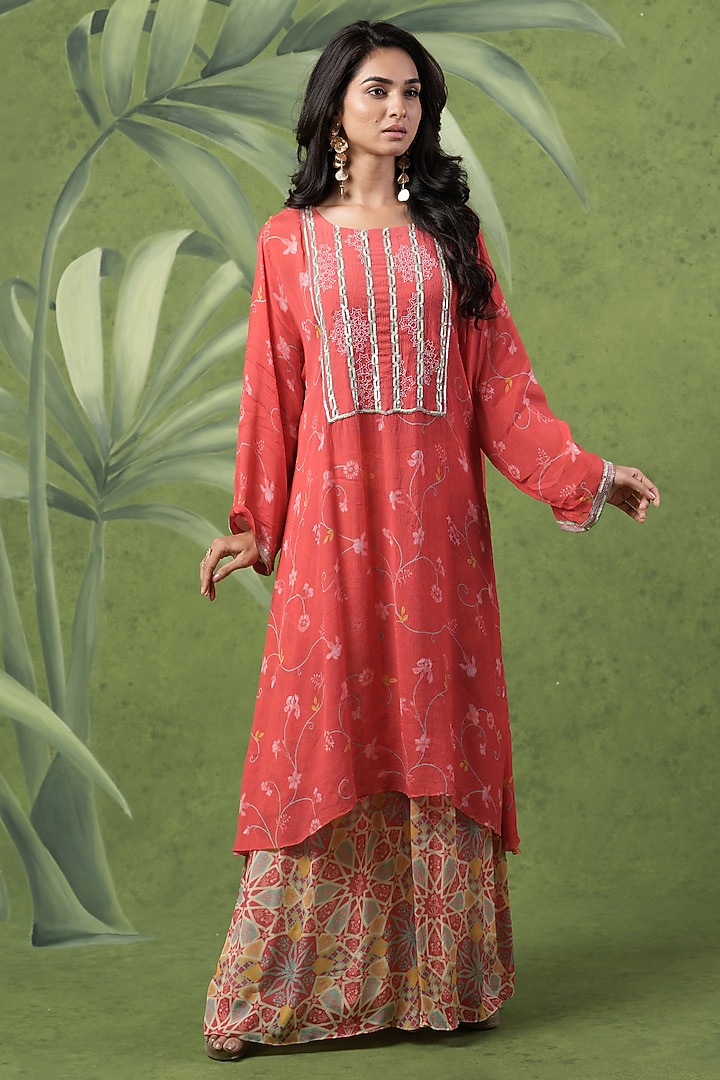 Multi-Colored Wrinkle Chiffon Printed Party Wear Sharara Set by Sandhya Shah at Pernia's Pop Up Shop